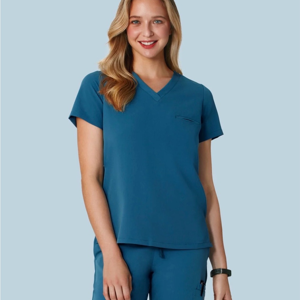 Teal V-Neck Utility Top for Women - Comfortable Scrub Top